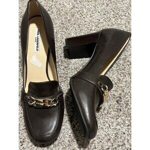 Karl Lagerfeld Kari Kari Pumps Brown Leather Block Heel Women's Size 10 M